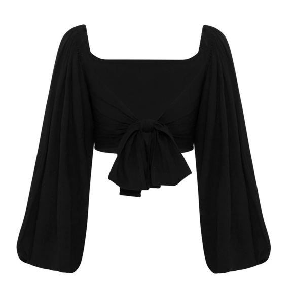 ALL THAT REMAINS valentine top black linen size 10 Med balloon sleeve tie front - Picture 14 of 15